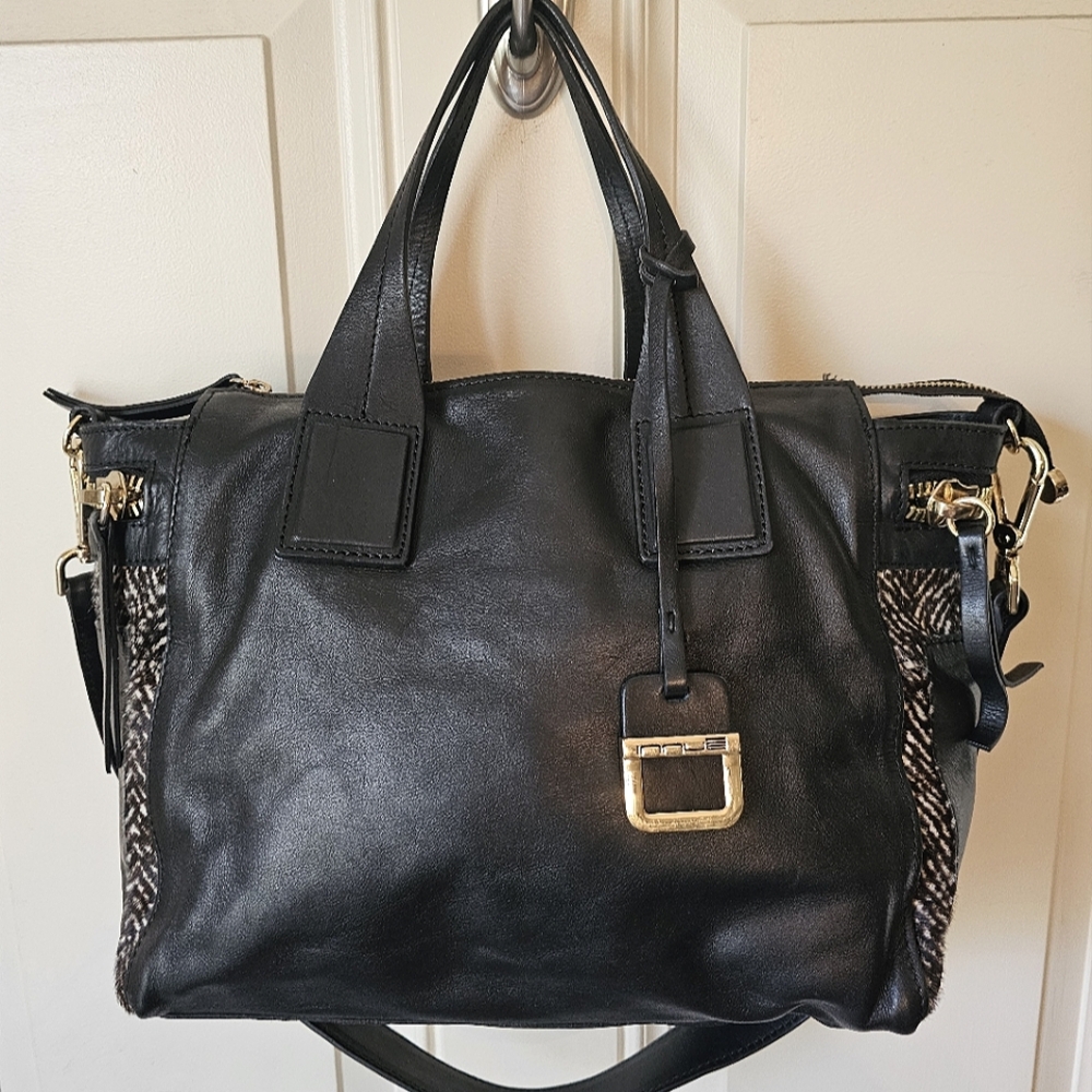INNUE  Black Leather and Hair on Hide Satchel/Shoulder Bag 🧡 Made in Italy 🇮🇹